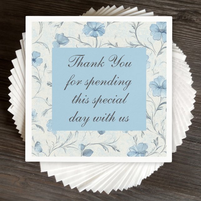 Servilleta De Papel Floral Blue Country Garden Wedding Gracias (Subido por el creador)