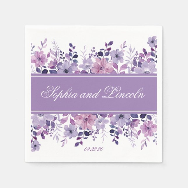 Servilleta De Papel Floral Boda púrpura perfecta (Anverso)