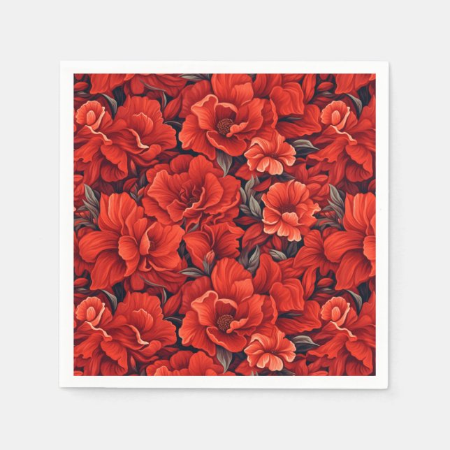 Servilleta De Papel Floral bohemiana roja escarlata (Anverso)