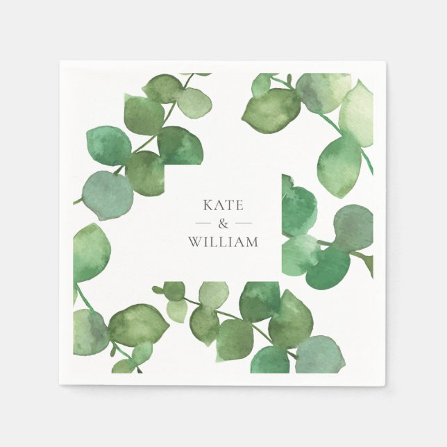 Servilleta De Papel Floral Boho Verde Eucalipto (Anverso)