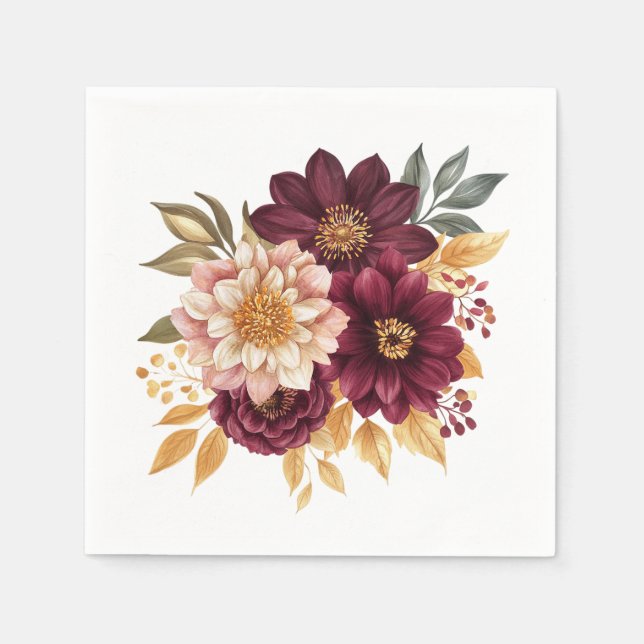 Servilleta De Papel Floral Borgoña (Anverso)