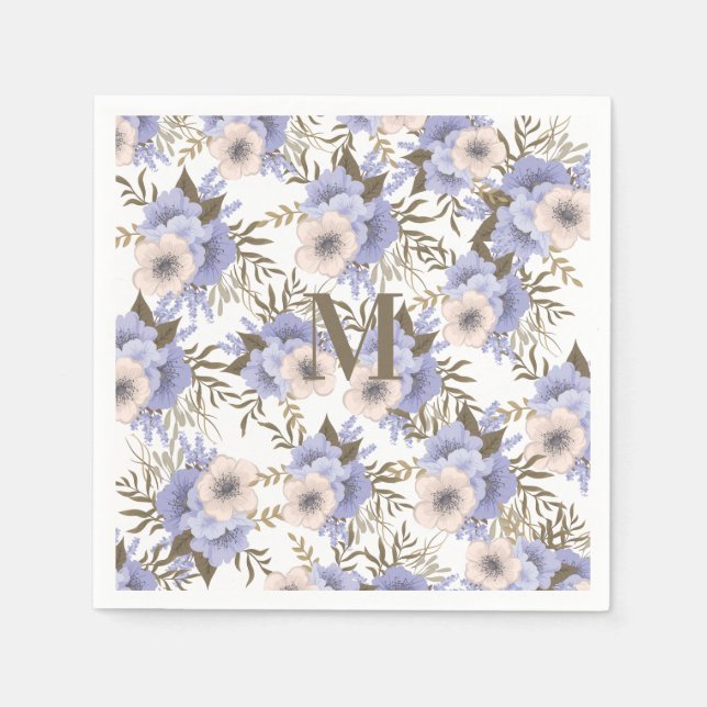 Servilleta De Papel Floral botánica de salvia violeta monogramada (Anverso)