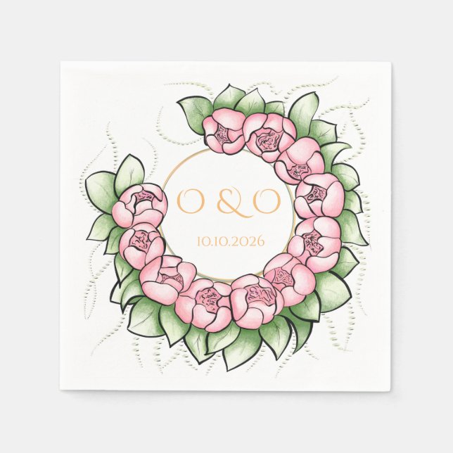 Servilleta de papel floral botánico peonía rubor r (Anverso)