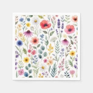 Servilleta De Papel Floral Botánico Pradera Acuarela Flor Silvestre