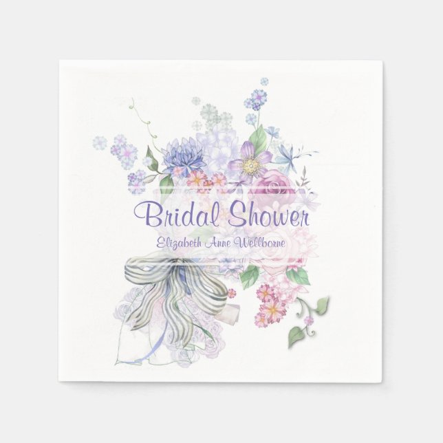Servilleta De Papel Floral Bouquet Bridal Ducha Papel Napkins (Anverso)