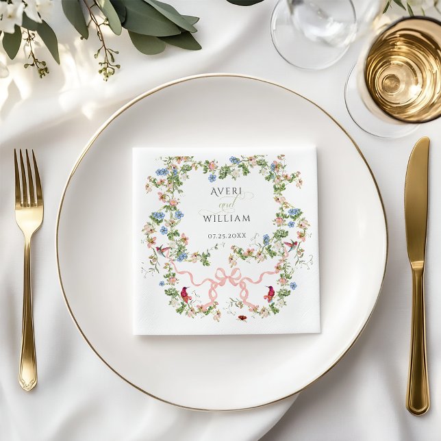 Servilleta De Papel Floral Bow Garden Rústico Elegante Boda de fotogra (Subido por el creador)