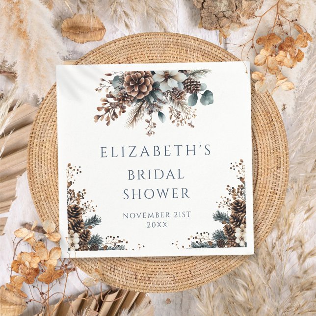 Servilleta De Papel Floral Bridal Shower (Rustic Forest Pinecones Floral Bridal Shower Napkins)