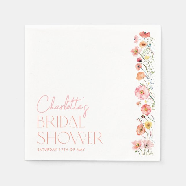 Servilleta De Papel Floral Bridal Shower Poppy Wildflower (Anverso)