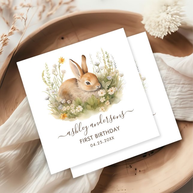 Servilleta De Papel Floral Bunny Chica Primavera Primer cumpleaños (Subido por el creador)