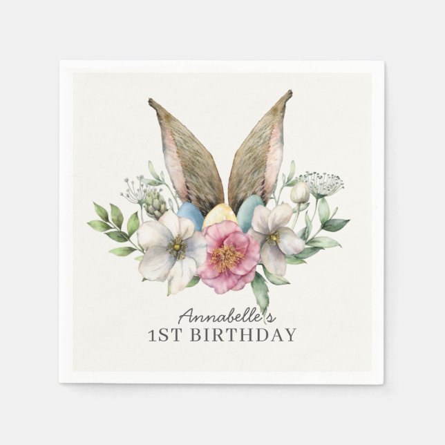 Servilleta De Papel Floral Bunny Ear Birthday (Anverso)