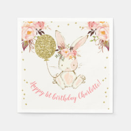 Servilleta De Papel Floral Bunny Happy Birday Paper Napkin