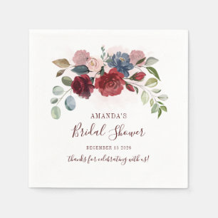 Servilleta De Papel Floral Burgundy Script Bridal Shower Paper