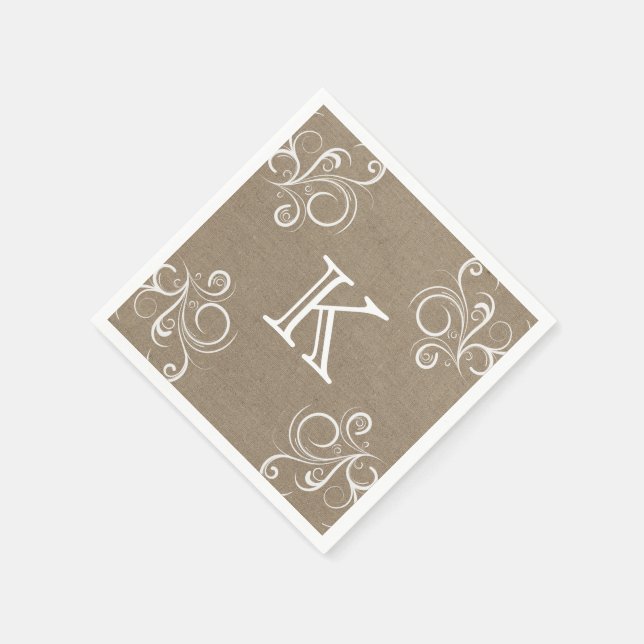Servilleta De Papel Floral Burlap Monograma Napkins (Borde)