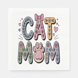 Servilleta De Papel Floral Cat Mom con Paw Print