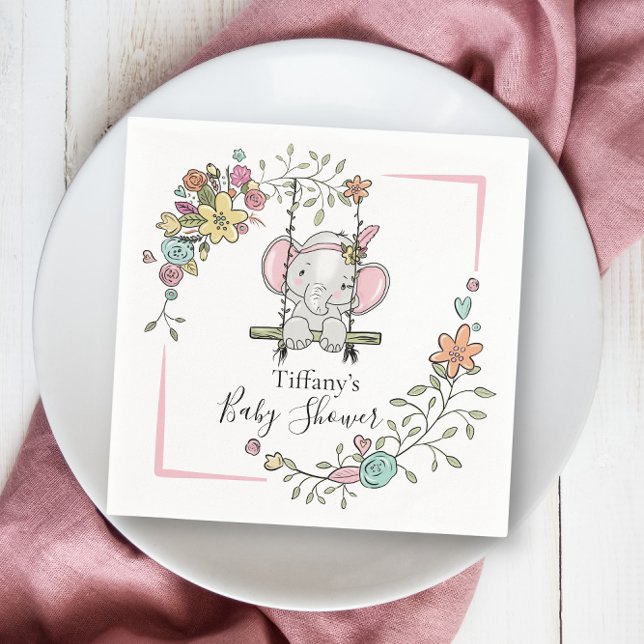 Servilleta De Papel Floral Chica de elefante lindo personalizada de Ba (Subido por el creador)