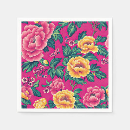 Servilleta De Papel Floral chinoica rosa y amarillo brillante