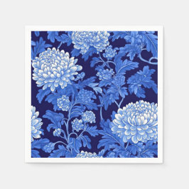 Servilleta De Papel Floral Chinoiserie azul sobre fondo negro