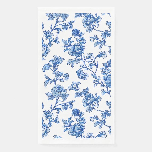 Servilleta De Papel Floral Chinoiserie azul y blanco (Anverso)