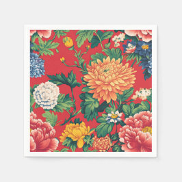 Servilleta De Papel Floral Chinoiserie roja brillante