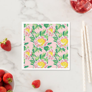 Servilleta De Papel Floral Chinoiserie rosa y amarilla