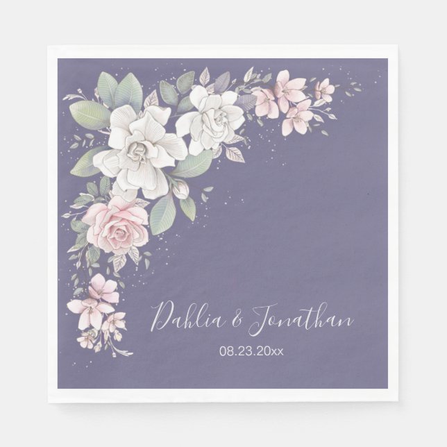 Servilleta De Papel Floral clásica rosa y marfil-Rosa (Anverso)