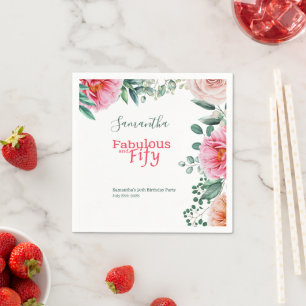 Servilleta De Papel Floral color de agua rosa 50 cumpleaños