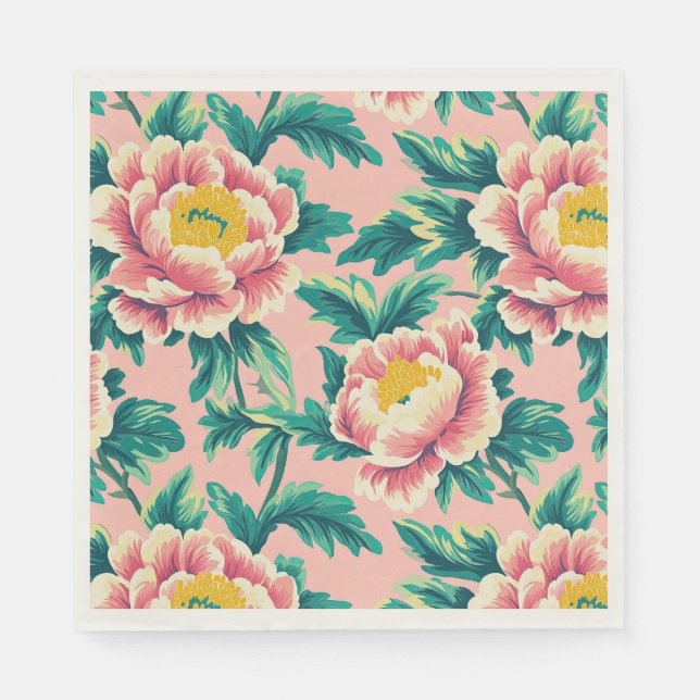 Servilleta de papel floral con chinoiserie rosa au (Anverso)
