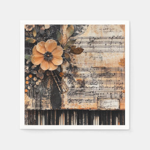 Servilleta De Papel Floral con claves de piano rústicas y hoja de músi