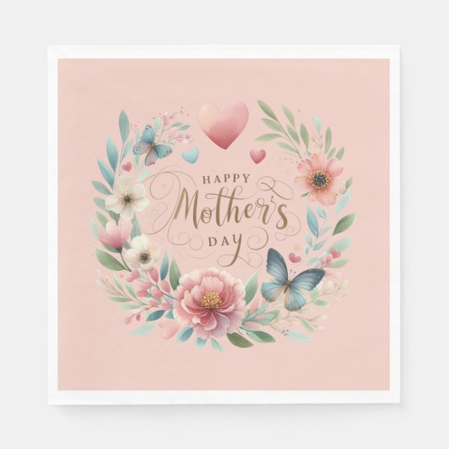 Servilleta De Papel Floral con mariposa feliz día de la madre (Anverso)