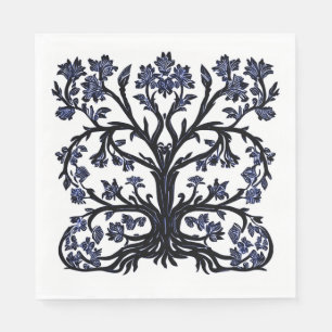 Servilleta De Papel Floral de árbol de la vida #2 azul cobalto y blanc