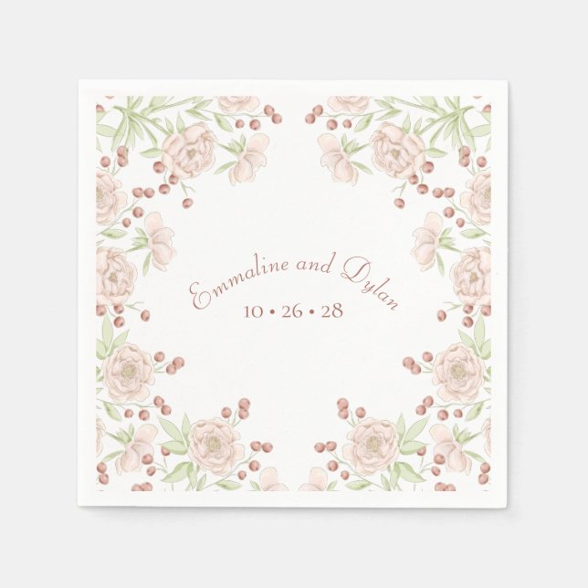 Servilleta De Papel Floral de Boda Rosa Claro (Anverso)