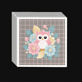 Servilleta De Papel Floral de búho rosado moderno y Baby Shower en cua