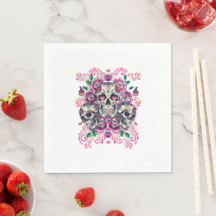 Servilleta De Papel Floral de calavera, acuarela de esqueleto rosa, Ha