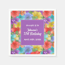 Servilleta De Papel Floral de color púrpura moderno cumpleaños 21