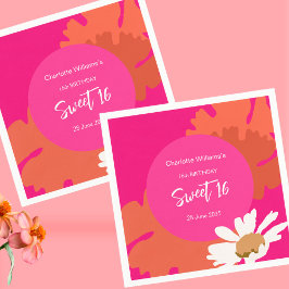 Servilleta De Papel Floral de color rosa caliente y Naranja Dieciséis 