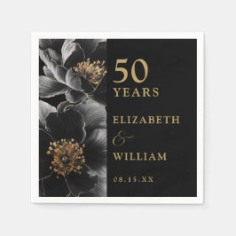 Servilleta De Papel Floral de color y oro elegante 50 años