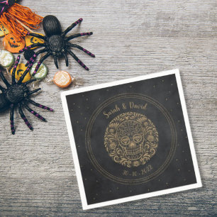 Servilleta De Papel Floral de cráneo gótico de Halloween de oro negro 