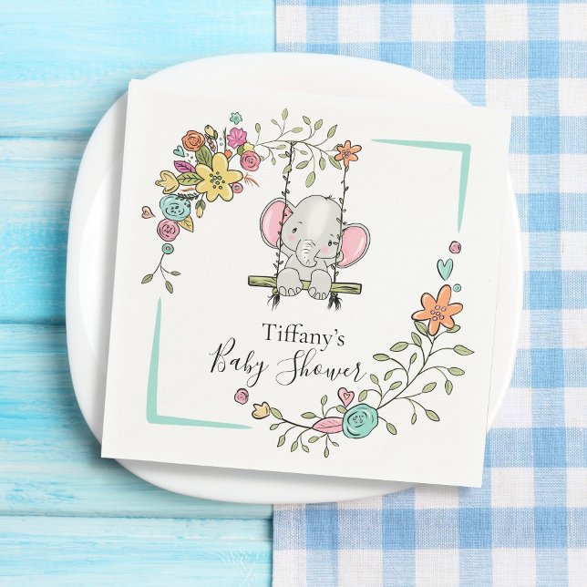 Servilleta De Papel Floral de elefante cute personalizado de Baby Show (Subido por el creador)