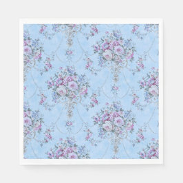 Servilleta De Papel Floral de estilo victoriano azul blanco francés