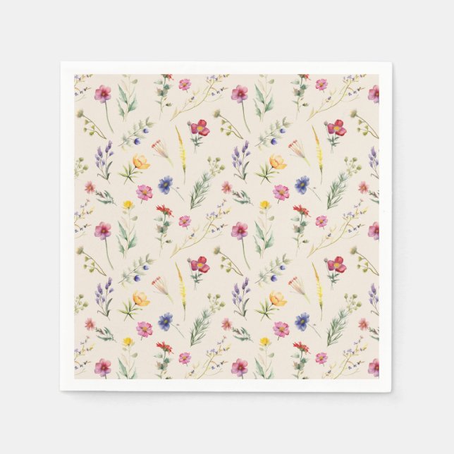 Servilleta De Papel Floral de flores silvestres beige (Anverso)