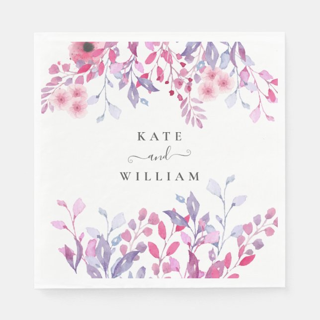 Servilleta De Papel Floral de flores silvestres moradas elegantes del  (Anverso)