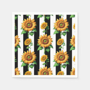 Servilleta De Papel Floral de girasol franjas blancas negras