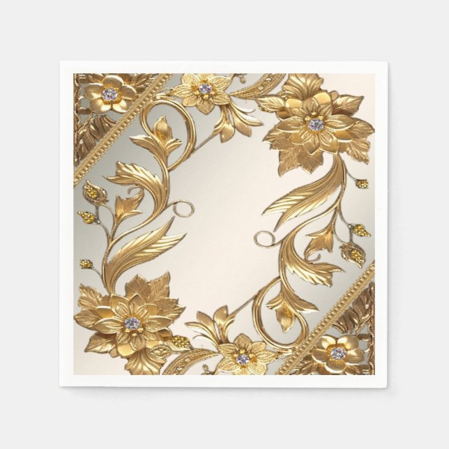 Servilleta De Papel Floral de Hojas Onduladas Doradas (Anverso)