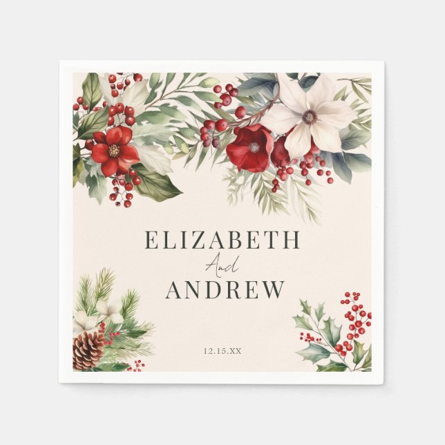 Servilleta De Papel Floral de invierno de Navidad | Boda  (Anverso)