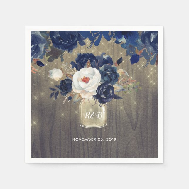 Servilleta De Papel Floral de la marina Mason Jar Rustic (Anverso)