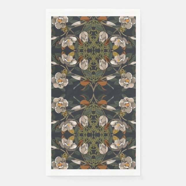 Servilleta De Papel Floral de magnolia gris oscuro (Anverso)