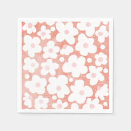 Servilleta De Papel Floral de margarita rosa retro moderna
