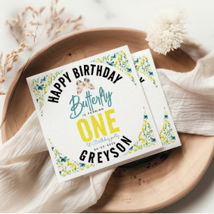 Servilleta De Papel Floral de mariposa singulares 1º cumpleaños