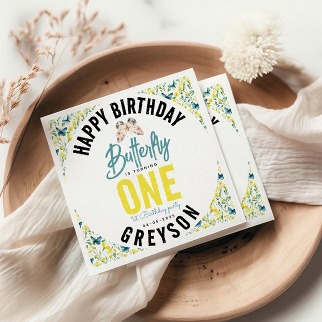 Servilleta De Papel Floral de mariposa singulares 1º cumpleaños (Subido por el creador)