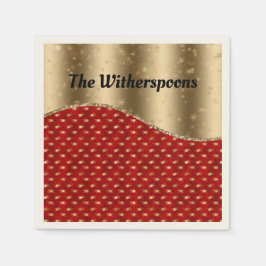 Servilleta De Papel Floral de Navidades rojos con cinta de oro y nombr